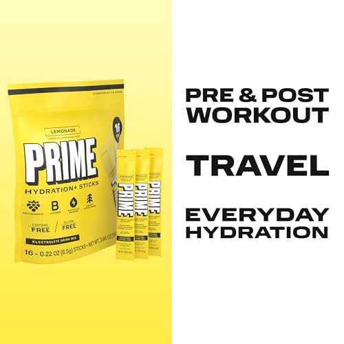 Image of PRIME HYDRATION+ Electrolyte Powder Sticks, Lemonade, Sugar Free Hydration Drink Mix with Potassium, Magnesium & B Vitamins to Replenish Fluids, Caffeine Free, 16 Count
