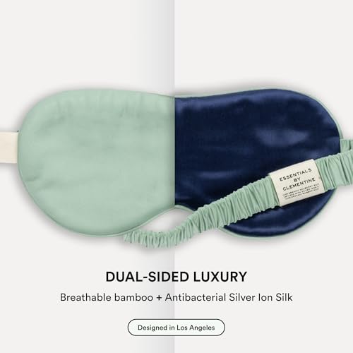 Image of Mulberry Silk Sleep Mask by Clementine, Green Silver Ion Blackout Eye Mask | Organic Bamboo Two-Tone Design, Oversized 20% Larger, GOTS Certified, Hypoallergenic, Supports Acne-Prone Skin, Gift Ready