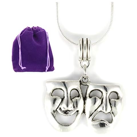Dave The Bunny Stainless Steel Necklace, Smile Now Cry Later for Thespians, Women's Comedy Tragedy Masks Jewelry Cover