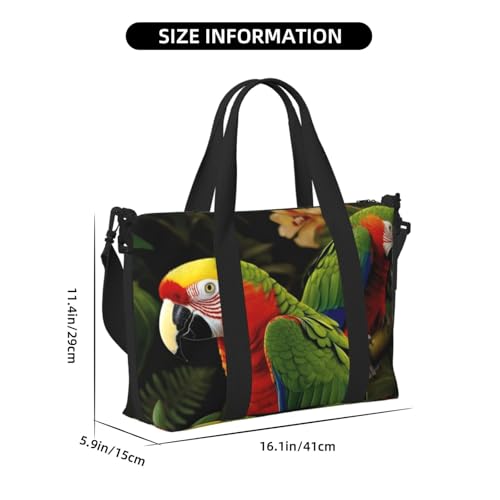 Travel Duffel Bag for Women, Large Shoulder Weekender Overnight Bag, Sport Gym Bag for Men, Carry On Tote Bags, Tropical Parrot Luggage Bag for Travel Essentials3