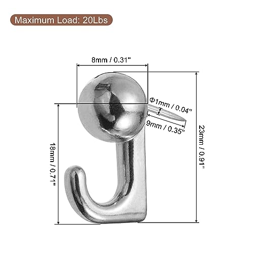 Image of uxcell Picture Hanging Hooks, 25pcs 20 Lbs - Zinc Alloy Hangers Nails, Push Pins for Hanging on Home Office Wooden or Fabric Wall (Silver)