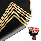 Duyasurs 20 Sheets Flower Wrapping Paper, Waterproof Bouquet Wrapping Paper, 22.8x22.8IN Floral Wrapping Paper, DIY Gift Wrapping or Gift Box, Wrapping for Wedding Birthday Gifts, Gold Edge (Black)