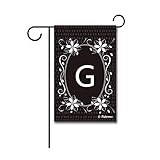KafePross Classic Flowers Monogram G Decorative Garden Flag Letter Initial Black Yard Banner for...