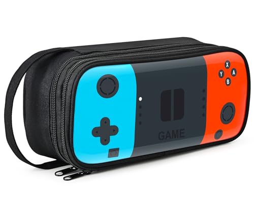 Beaulyn Gamer Pencil Case para niños - Gran capacidad resistente con cremallera, organizador portátil para la escuela y viajes, Naranja y azul, Mochila para niños