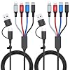 6 in 1 Multi Charging Cable 2Pack - 6FT USB Cable 3A Charger Cable Braided Universal USB A/C Charging Cord With 2*IP/Type C/Micro USB Port for Cell Phone/Tablets