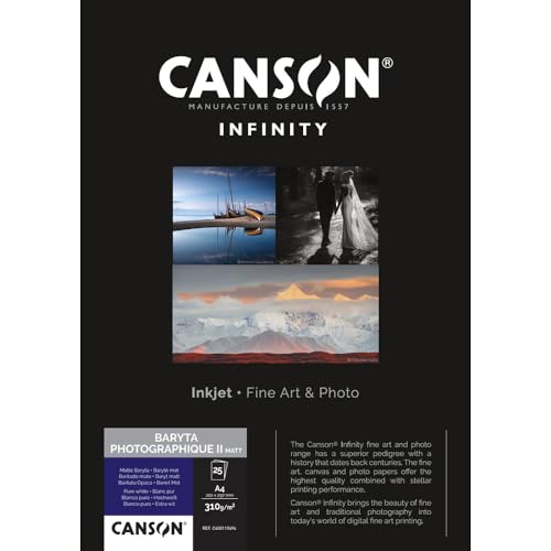 CANSON Infinity Baryta Photographique II Matt - Tirage Papier Photo Baryté - Boîte de 25 feuilles A4 - Extra Lisse Mat - Blanc Pur - 310g/m