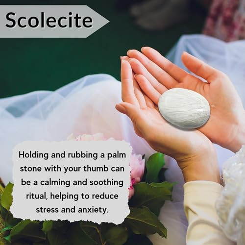 Image of Amazing Gemstone Scolecite Crystals and Healing Stones - Large Palm Stone Crystals Piedra - Crystal for Good Luck, Balanced Positive Energy, Meditation - Unique Stocking Stuffers Gifts for Women, Men
