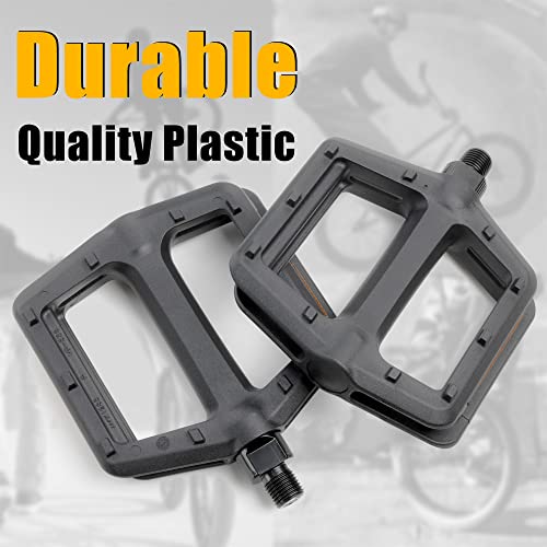 Cyclingdeal 1/2" Bike Bicycle Pedals - Non-Slip Flat Large Platform Ball Bearings 1/2" Thread Axle Solid Steel Spindle - Beach Cruiser Bmx Kids Bike Pedals With Anti-Skid Grips & Built-In Reflectors #TOP5