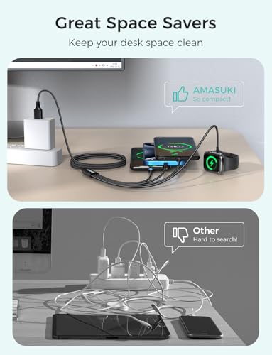 Image of 2Pack Multi Charging Cable for Apple Watch Charger 4 in 1 Travel Essentials RV Camping Essentials USB C /L /Micro Compatible with iWatch Series 11-1 /iPhone 17 /16 /15 /Android Airplane Gadgets-4FT /Black