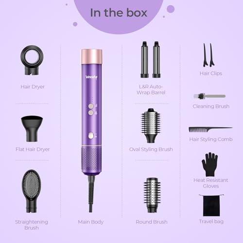 Vincofy 7 in 1 Blow Dryer Brush Set Hot Air Styler for Fast Drying, Curling, Straightening & Volumizing Ionic Hair Dryer Brush with 1500W Power No Heat Damage for All Hair Types Lilac - image 9