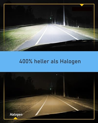 MGCOKINILY Halogen Auto Lampen H4, 300% Helligkeit als Halogenlampen11000LM 6000K Kaltes Weiß,1:1 Mini-Größe, 2 Stück (H4)