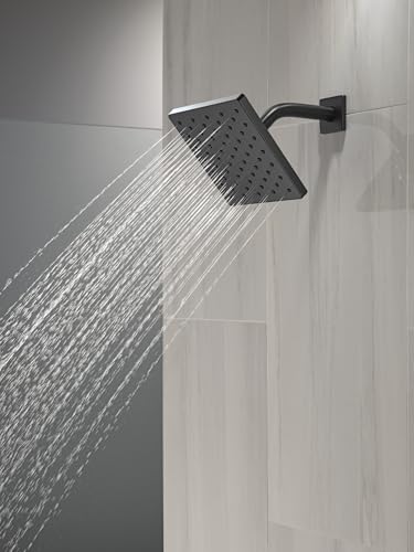 Image of Delta Modern Single Spray Matte Black Shower Head, 6 Inch Square Shower Head, 1.75 GPM Flow Rate, Matte Black 52403-BL