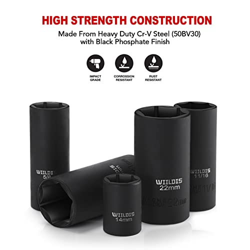 Wiildis 3/8" Drive Impact Socket Set, 48 Piece Standard Sae And Metric Sizes (5/16 Inch To 3/4 Inch And 8-22Mm), 6 Point, Cr-V Steel Mechanic Socket Set, Gift For Dad Men Father Husband #TOP1