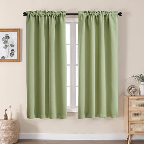 Image of Aiyufeng Sage Green Blackout Curtains for Bedroom 63 Inch Length 2 Panels Set, Solid Thermal Insulated Energy Saving Rod Pocket Window Treatment Curtains Blackout Drapes, W40 x L63 Inch, Sage