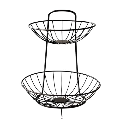 Image of Homeor 2-Tier Fruit & Vegetable Basket for Dining Table, Centre Table I Metal Fruit Bowl or Bread Basket Vegetables Storage Organizer Holder I Multi-Purpose Basket for Kitchen & Home, Black