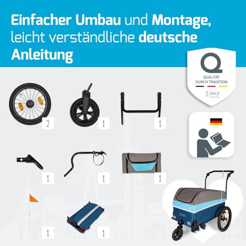 Snuutje 2-in-1 Fahrradanhänger und Handwagen | perfekt als Einkaufstrolley und Transportwagen | Lastenanhänger fürs Fahrrad | wie Bollerwagen faltbar mit Dach