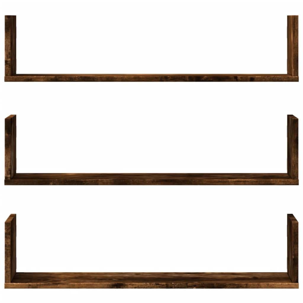 Gecheer Mensole a Parete 3pz Rovere Fumo 80x18x18 cm in Truciolato,Mensola da Parete,Pensile Bagno,Mensola Galleggiante,Salvaspazio per Camera da Letto,Soggiorno,Mensole sospese,P853294