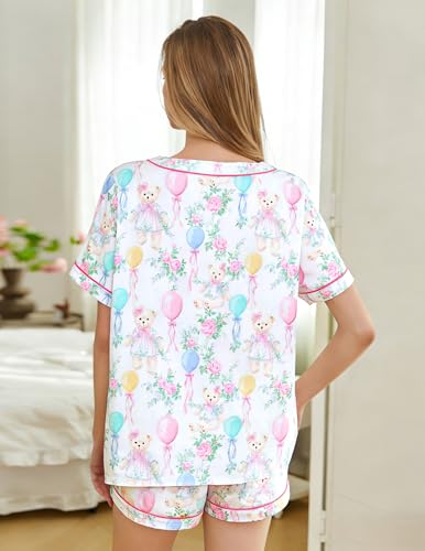 Image of ASTANFY Valentines Day Pajamas Women 2 Piece Silk Valentine Pjs Cute Heart Pajamas V Neck Satin Sleepwear Loungewear Set
