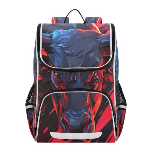 Sac à dos scolaire grand format pour filles et garçons avec motif de taureau rigolo