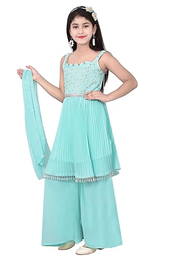 Image of Girls Embroidered Kurta with Palazzo Pants & Dupatta /Readymade Ethinic set for girls