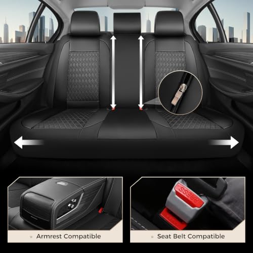 Image of Coverado Car Seat Covers Full Set, Leather Seat Covers for Cars, Waterproof Car Seat Protectors, Durable Front and Back Car Seat Cushions Automotive Seat Covers Universal Fit for Most Cars, Black