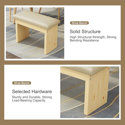 Banc à chaussures en bois massif orange de 60 cm pour rangement d'entrée - 6