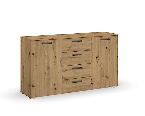 Rauch Möbel Florenz Schlafzimmer Kommode, Eiche Artisan, Holz, 2-türig mit 4 Schubladen, 2 Einlegeboden, BxHxT 140 x 81 x 42 cm Rauch Möbel Florenz Schlafzimmer Kommode, Eiche Artisan, Holz, 2-türig mit 4 Schubladen, 2 Einlegeboden, BxHxT 140 x 81 x 42 cm