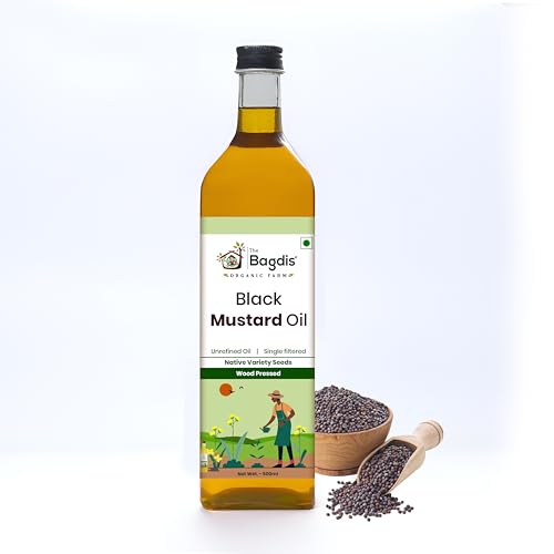 Image of The Bagdis Wood Pressed Black Mustard Oil | Cold Pressed | 100% Natural & Pure | Rich Aroma | For Cooking & Skin Care 1L (500ml)