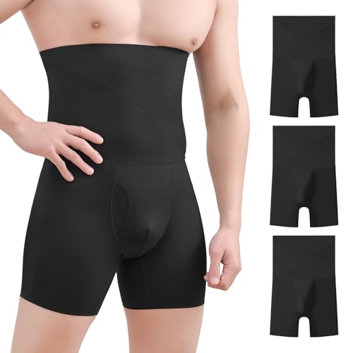Men's Shapewear Lightweight Tummy Control Boxer Brief Compression Shots Slimming Shaper Underwear (3, Black)
