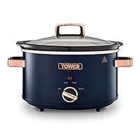 Tower Cavaletto 3.5 Litre Slow Cooker with 3 Heat Settings, Cool Touch Handles, Removable Dishwasher Safe Pot, Up to 4 Portions, Midnight Blue and Rose Gold, T16042MNB