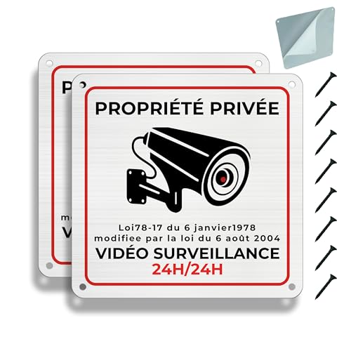 FloraVigo Panneau de surveillance caméra, Propriété privée sous vidéosurveillance, Panneau de vidéosurveillance 15 x 15 cm, tôle d'aluminium, étanche,...