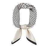 JERLA Silk Like Scarf Women's Fashion Pattern Medium Square Satin Headscarf 35" x 35" (Stripe White)
