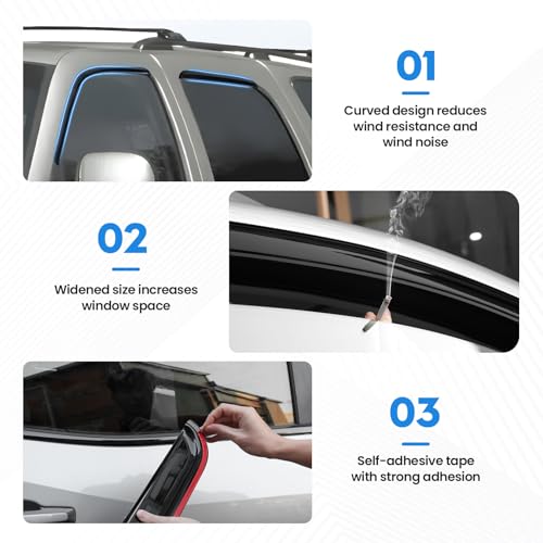 Image of Tahoe Rain Guards - Window Visors for 2000-2006 Chevrolet Tahoe & GMC Yukon SLT SLE Denali /2002-2006 Cadillac Escalade, Out-Channel Side Window Rain Guards for Tahoe Accessories, 4PCS, Black