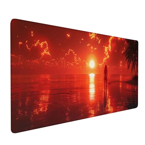 Red Mouse Pad 48 x 24 in, Woman Gaming Mouse Pad, Large Mouse Pad, Desk Mat with Stitched Edges, Mousepad with Non-Slip Rubber Base, for Office Desk Accessories and Gaming Desk Accessories U-I-4