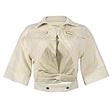 LEOROO Casual Cropped Jacket Women Fall Fashion Short Sleeve Lace-up Coat Trendy Hollow Out Women's Clothes(Apricot,L)