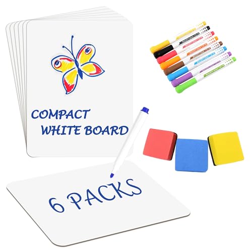 Pizarra blanca de borrado en seco, paquete de aula, mini pizarras blancas de 9 x 12 pulgadas, pizarras blancas personales de doble cara para estudiantes, profesores, suministros escolares (juego de 6