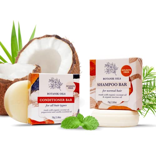 Solid Shampoo And Creamy Conditioner Bar Set - Targets Fine & Brittle Hair - Everyday Without Chemicals -Normal Hair- Solid All Natural Bars For Healthier Strands- No Sulfates- For Men, Women, Children- Rich Foam,Eco Friendy, Zero Waste, Vegan - Enhance Your Hairs Natural Shine - Safe For Color Brazilian Treated Hair #TOP10
