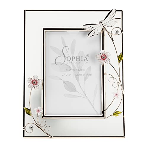Widdop and Co 4" x 6" Glass Floral Photo Picture Frame with Dragonfly