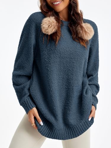 Image of Saodimallsu Womens Oversized Sweater Fuzzy Long Sleeve Casual Tunic Sweater