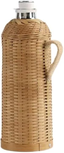 Rutexc 手編みの竹ボトル型の魔法瓶、軽量で大容量のステンレス製断熱ティーポット、寮、農場、家庭、キャンプ場、レストランに適しており、伝統的な職人技から生まれ、温かい飲み物に適しています。