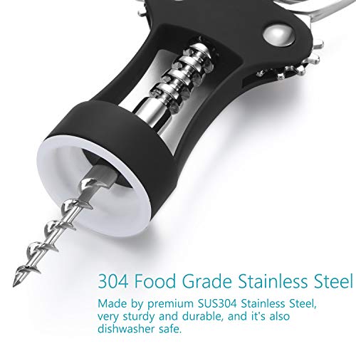 Stainless Steel Wing Corkscrew Wine Opener, Waiters Corkscrew Cork And Beer Cap Bottles Opener Remover, Used In Kitchen Restaurant Chateau And Bars (Black) (All Black) #TOP4