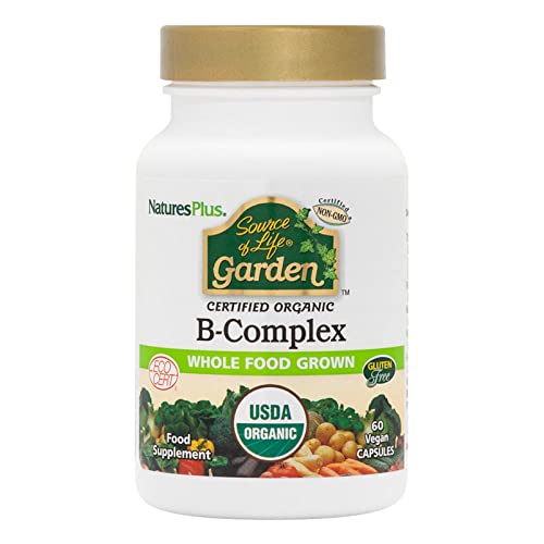 NaturesPlus Source of Life Garden Vitamin B Complex - Organic, Plant Extracted B Vitamins - Biotin, B6, Folate and B12 - Mood, Energy and Immune Support - Vegan, Gluten Free - 60 Capsules