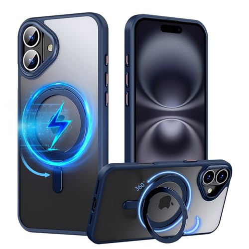 PRODELI �P�[�X For iPhone 16 ��p �J�o�[ 360°��]�X�^���h MagSafe�Ή� �ČRMIL�K�i �ϏՌ� �w��h�~ ���C�����X�[�d�Ή� �����h�~ �����Y�ی� �C�菝�h�~ �}�b�g�� �����O �}�O�l�b�g���� �X�}�z�P�[�X �Ή� 6.1