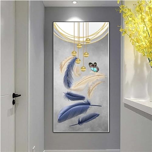 Diamond Painting Adulte grand format 50x100cm, broderie diamant plumes papillons kit complet