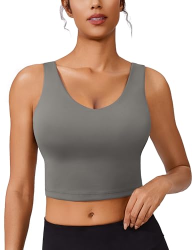 Image of PINSPARK Sports Bras for Women Built in Bras Padded Yoga Bra V Neck Longline Workout Tank Tops with Removable Pads