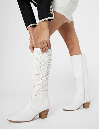 Image of ELLE Women Embroidered Knee-High Boots with Side Zipper