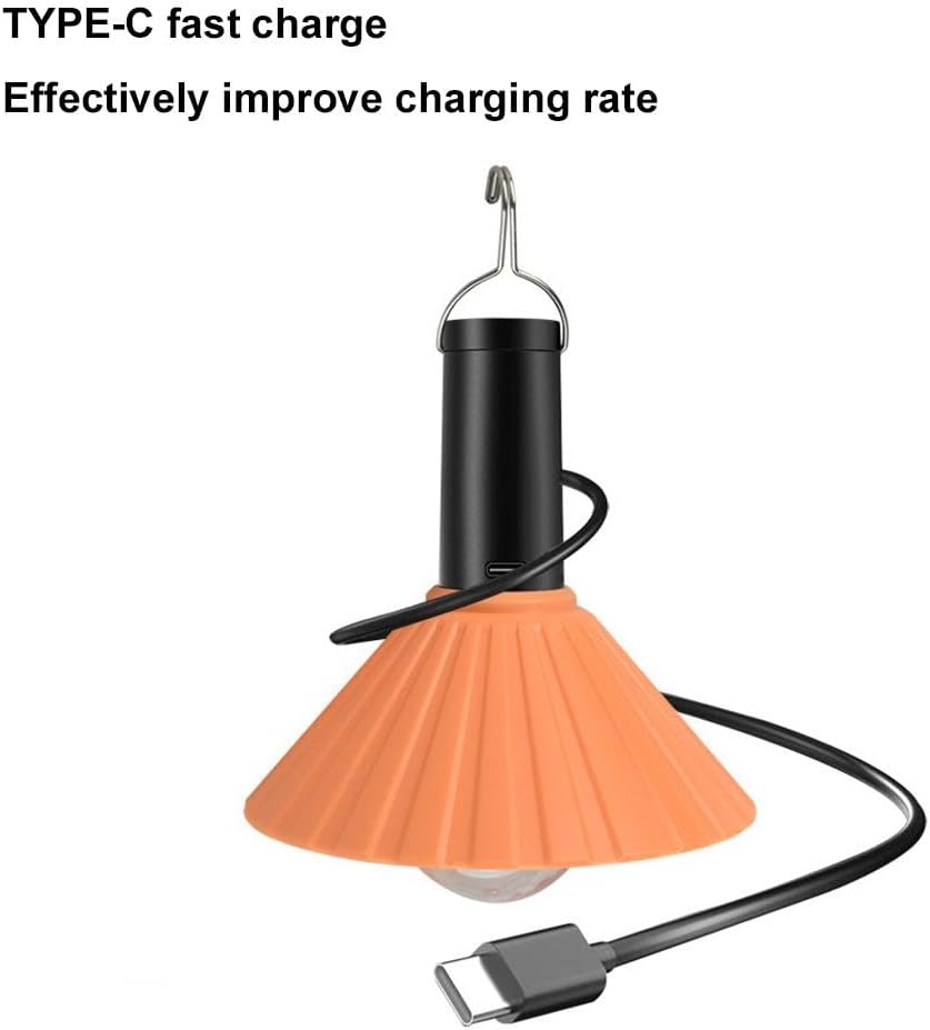 Rechargeable LED Camping Light, 3000K Warm White, 3 Brightness Modes, IPX6 Waterproof, USB-C Charging, Detachable Hook,Portable Tent Light with Hook for Outdoor Emergency