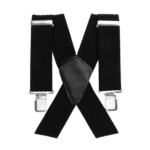 Aulola Men's Braces 50mm Wide Heavy Duty Adjustable Elastic Suspenders Trouser Braces with 4 Strong Metal Clips One Size Fits All for Men and Women X Style (Grid Black)