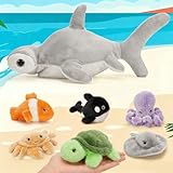 MaoGoLan 7 Pcs Soft Shark Stuffed Animal with 6 Sea Animal Plushies in Belly, Plush Hammerhead Shark Ocean Toys Set for Kids Girls Under The Sea Party Favor Decorations Gifts Christmas