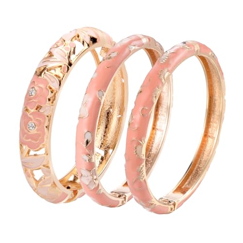 UJOY Womens Multi-Colors Cloisonne Bracelet Plated Flower Hollowed Enameled Hinged Cuff Bangles Jewelry Gift 88A10
